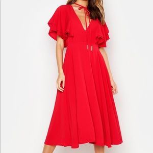 Boohoo red midi dress